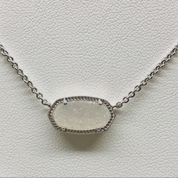 Kendra Scott Elisa White iridescent Drusy Necklace Silver Tone - Picture 1 of 6